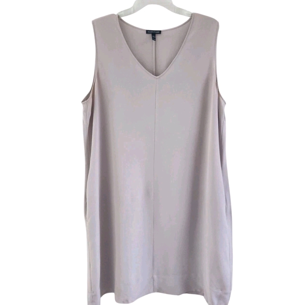 Eileen Fisher Limited Edition Silk Double Crepe Dress Lunette V Neck Womens XL